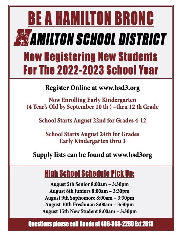 HSD#3 Registration & School Start Info